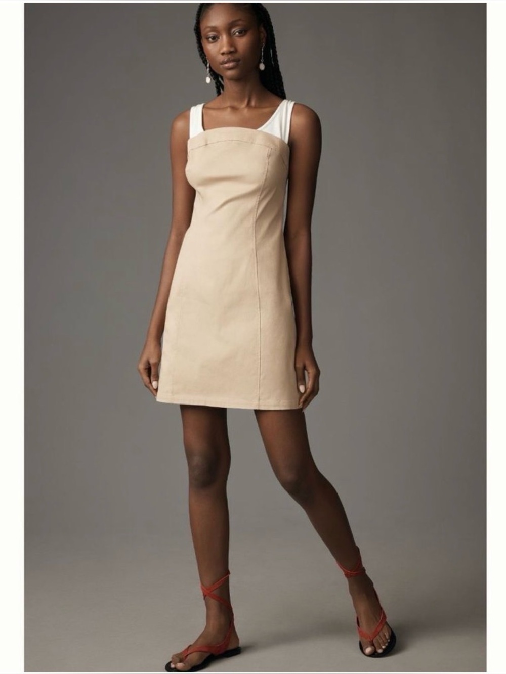 Maeve Anthropologie Sleeveless Twofer Mini Tank Dress Khaki L Layered Minimalist
